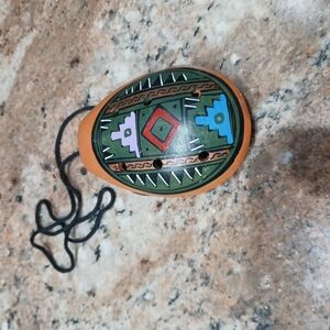 Vtg Peruvian Art Ocarina Whistle Clay Flute Hand Made Painted Musical Instrument